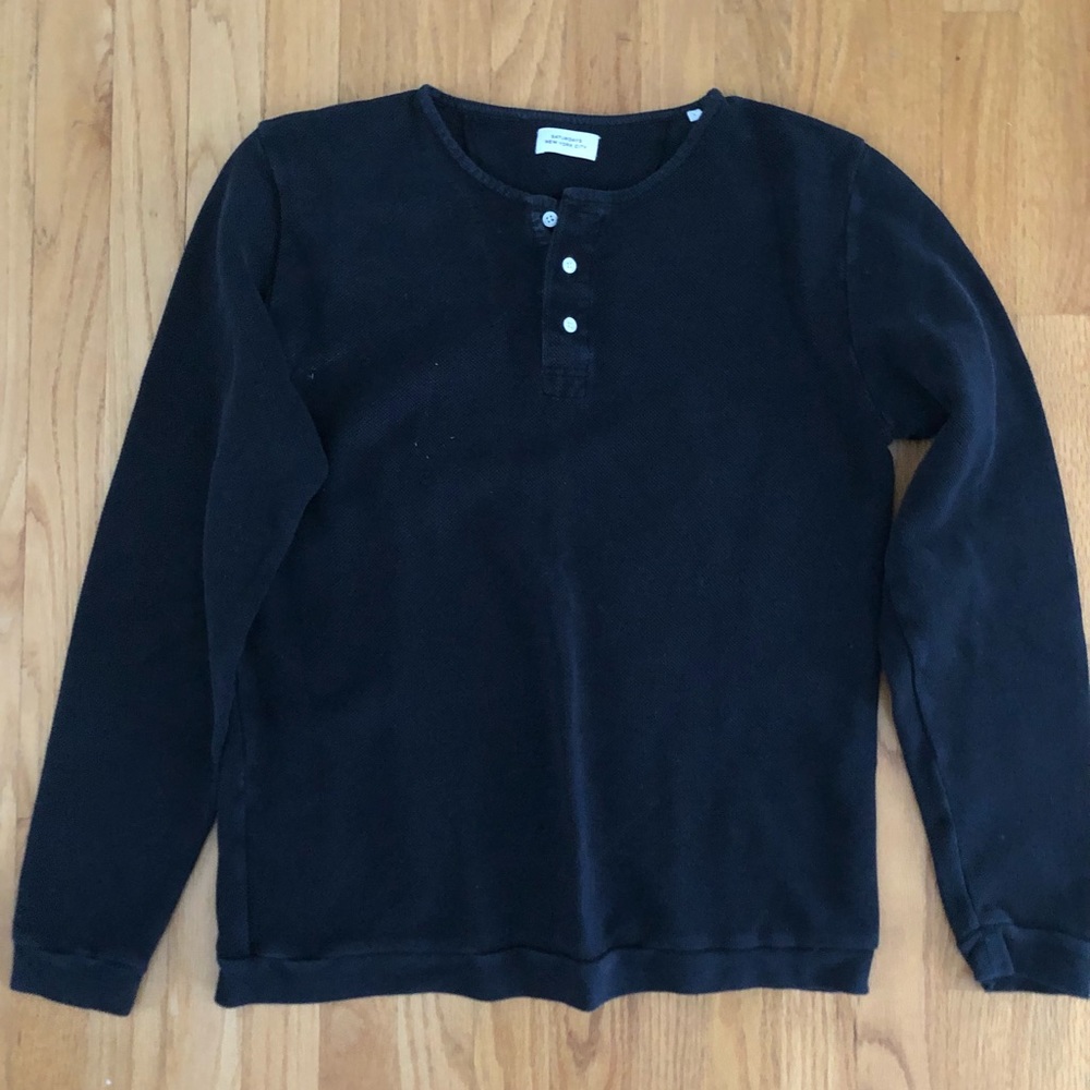 Saturdays New York City black Henley waffle knit, black size large